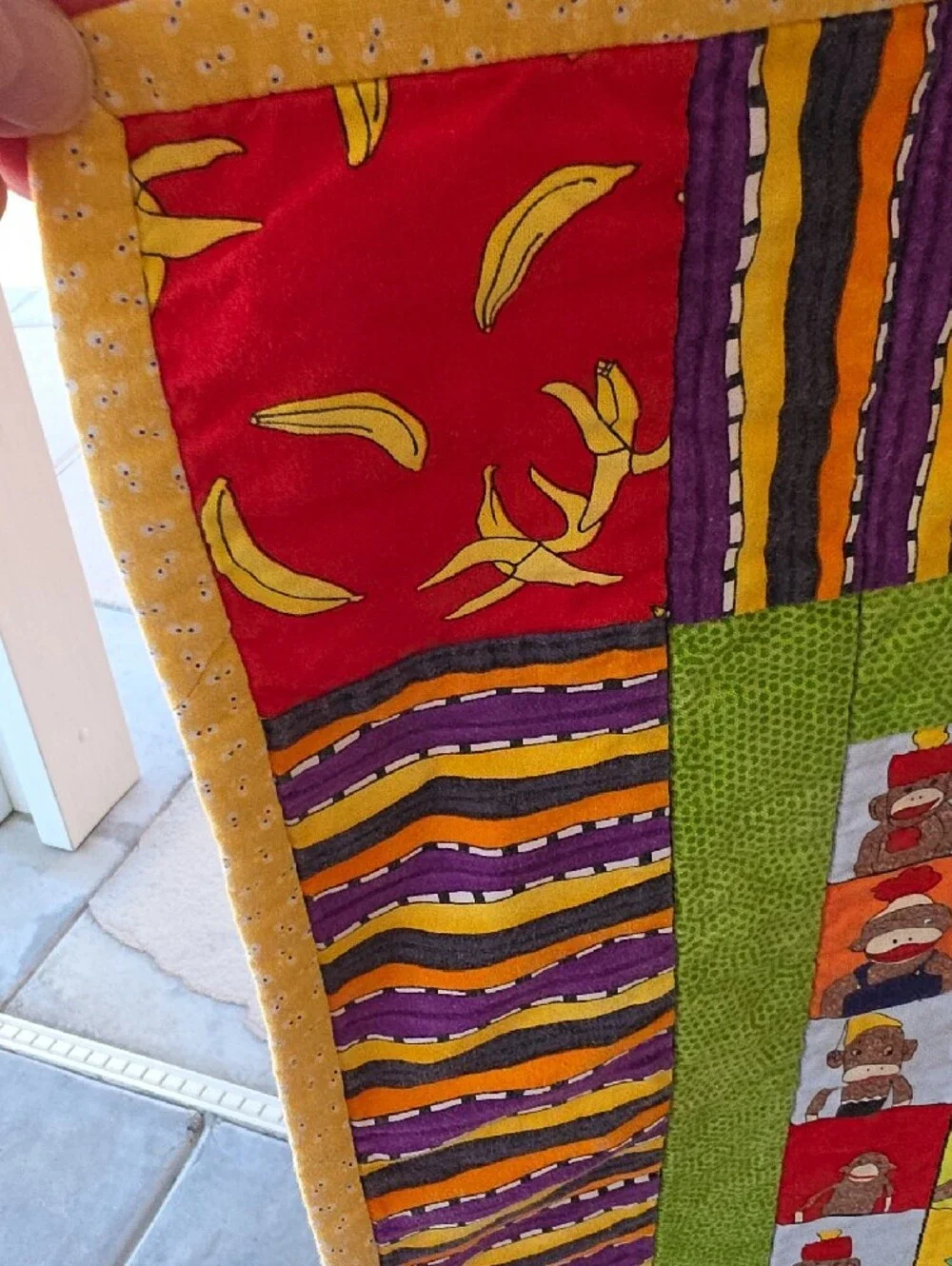Kids Colorful Patchwork Quilt Blanket w/Sock Monkey & Banana Motif 🐒🍌♥️